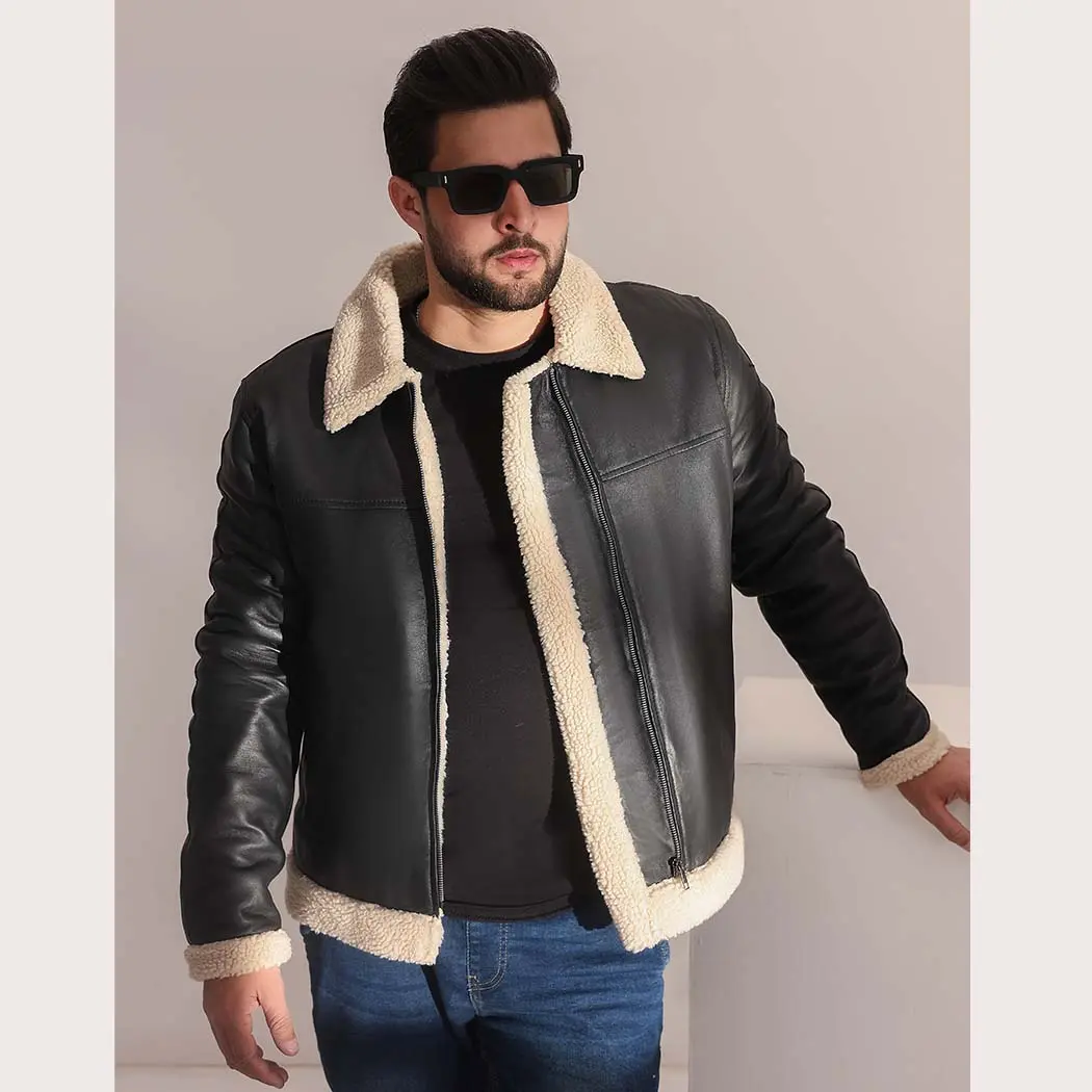 Men’s Black Aviator Bomber Leather Jacket