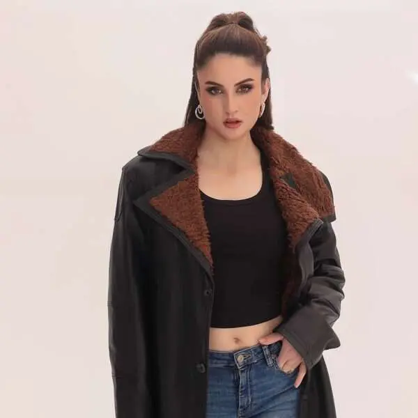 Women’s Brown Shearling Leather Long Coat